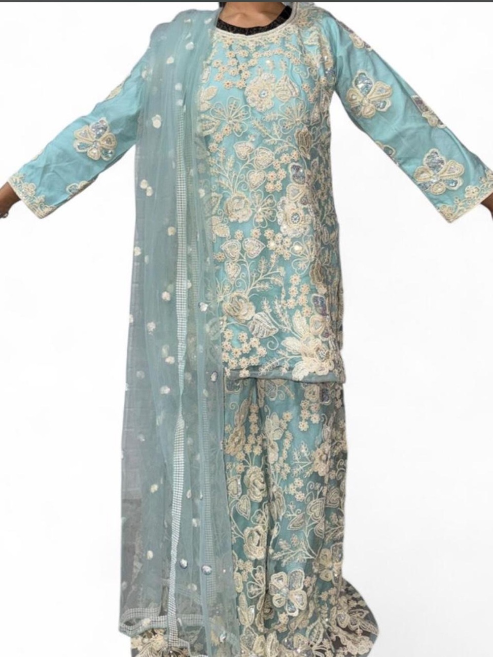 Embroidered Seafoam Green Women's Dress with Dupatta